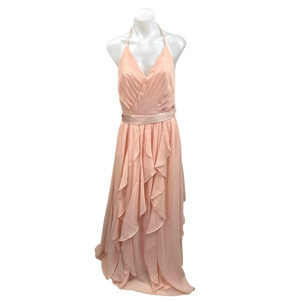 White by Vera Wang Coral Sleeveless Ruffle Halter Bridesmaid Maxi Dress Size 6